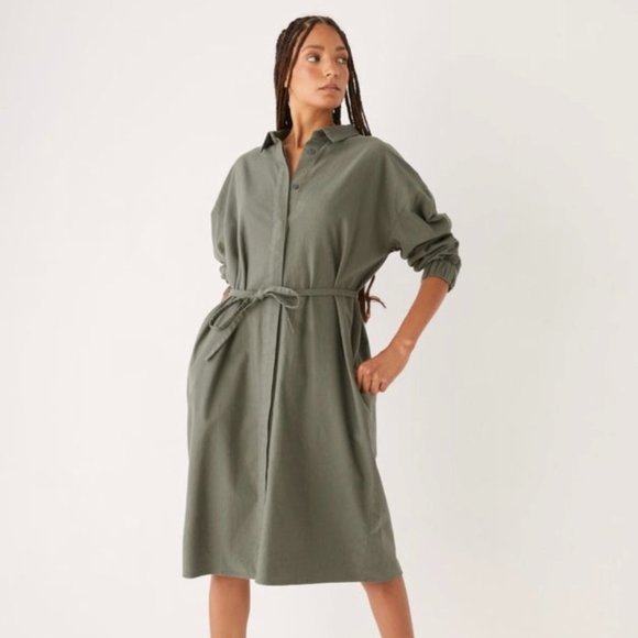 Frank & Oak Dresses & Skirts - Frank & Oak Commuter Midi Belted Shirt Dress in Thyme Green Size S